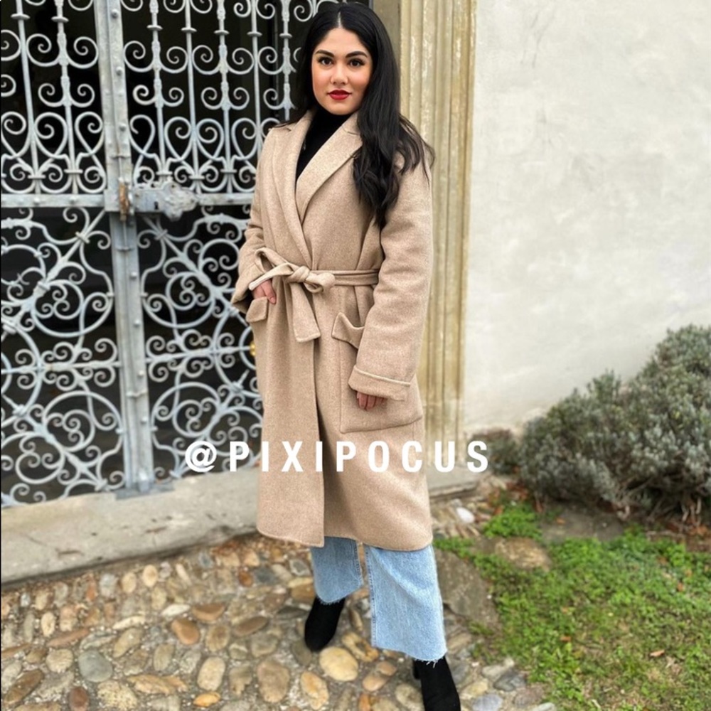 ZARA BELTED WOOL BLEND COAT BEIGE SMALL